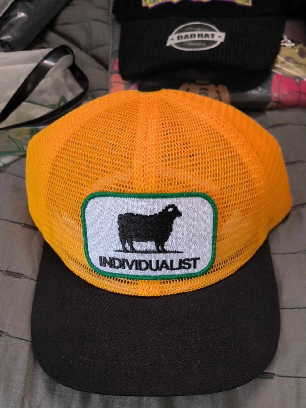 Yellow Individualist Mesh Trucker Hat with Goat On It